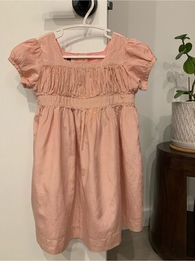 Tea Collection Peach Pink Smocked Short-Sleeve Dress silk/cotton dress